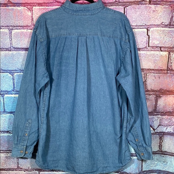 Harriton Denim Button-Up Shirt L Light Wash Embroidered Maya Lin School Husky - Picture 6 of 11